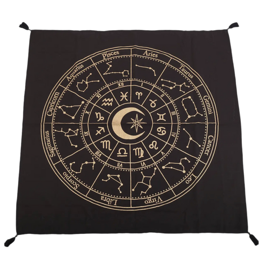 Black Astrology Wheel Altar Cloth with gold effect details