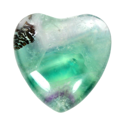 Fluorite carved heart with vibrant, multicolored bands