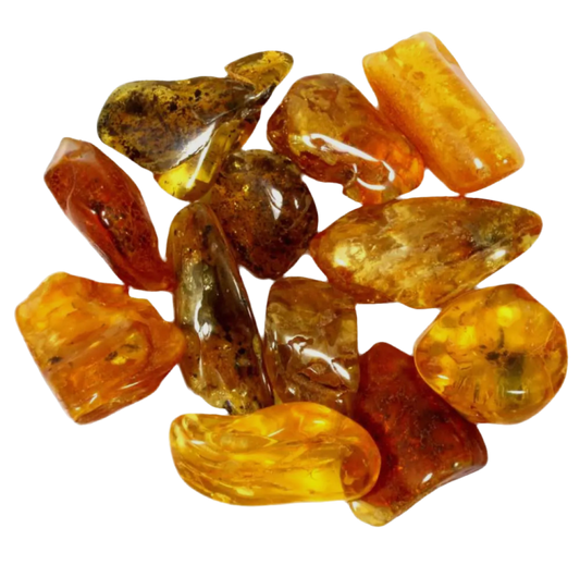 Calming Amber crystal for stress relief and tranquility with orange and brown hues