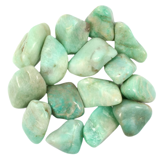 Amazonite polished tumblestone crystal with natural green and blue hues