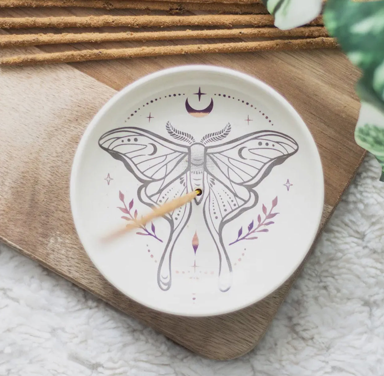 Luna Moth Incense Stick Holder with ceramic design