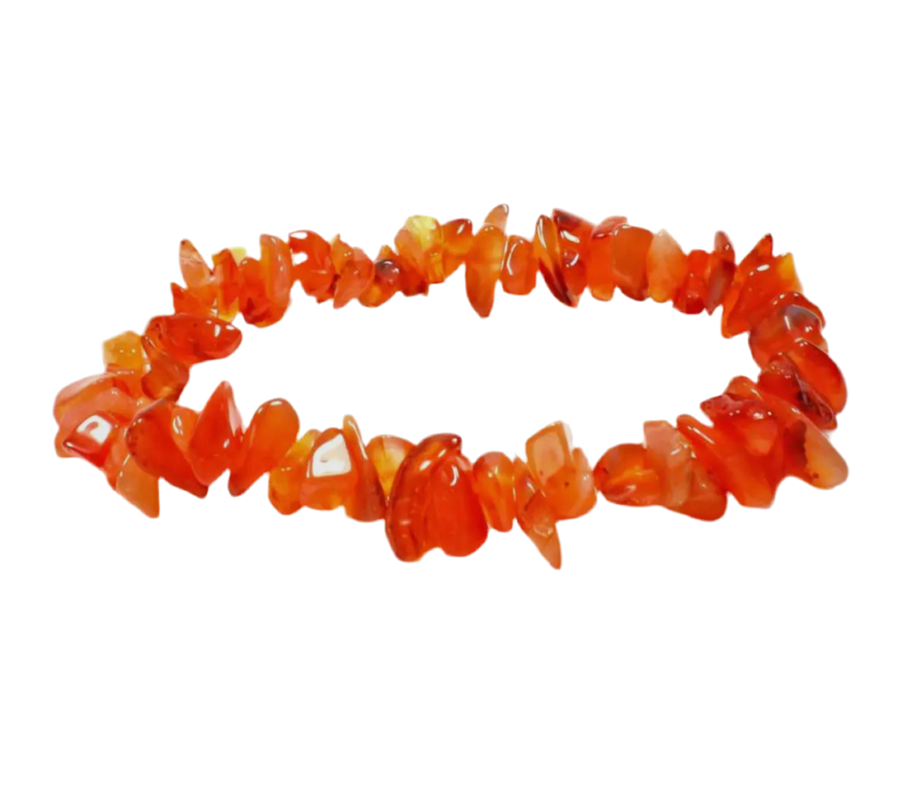 Carnelian stone chip bracelet with vibrant orange and red hues