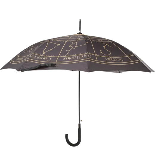 Black Astrology Wheel Zodiac Umbrella with gold effect design