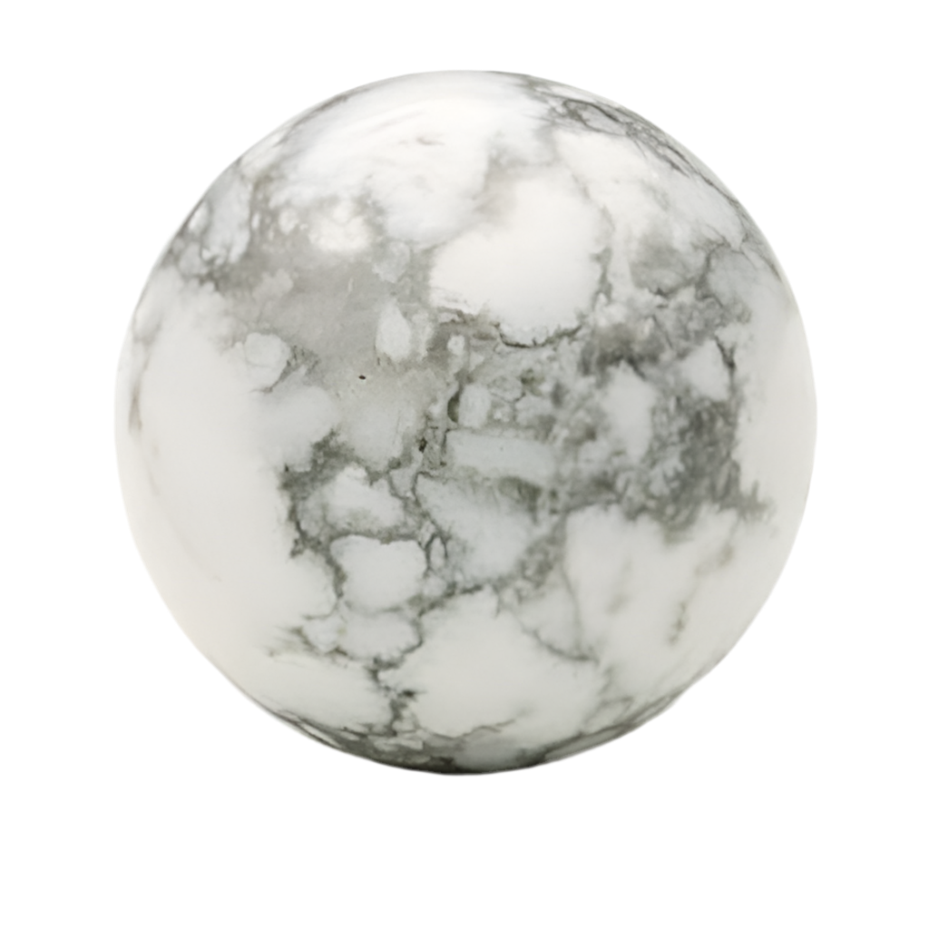 White Howlite sphere with delicate grey veining patterns, highlighting its natural beauty.