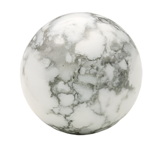 White Howlite sphere with delicate grey veining patterns, highlighting its natural beauty.