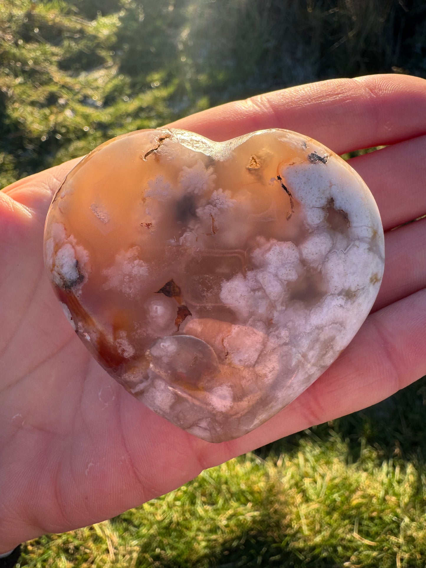 Flower Agate Crystal Heart