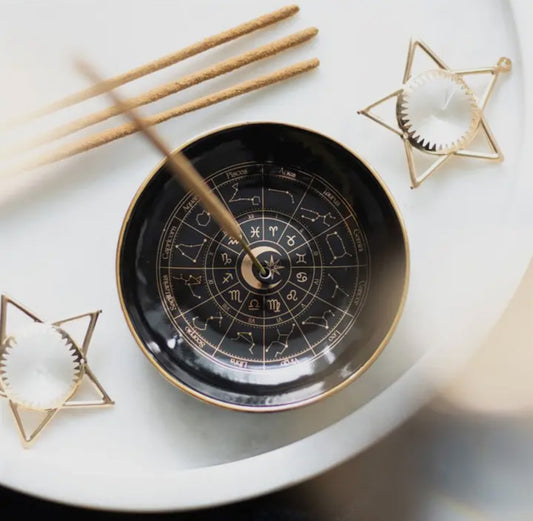 Astrology Wheel Incense Holder Plate with gold effect details