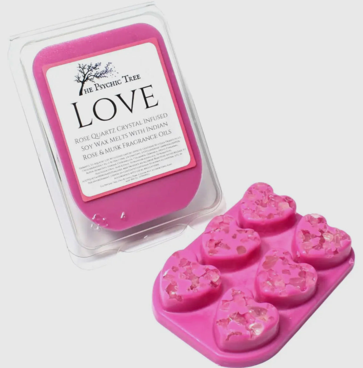 Wax melts infused with rose quartz and rose fragrance