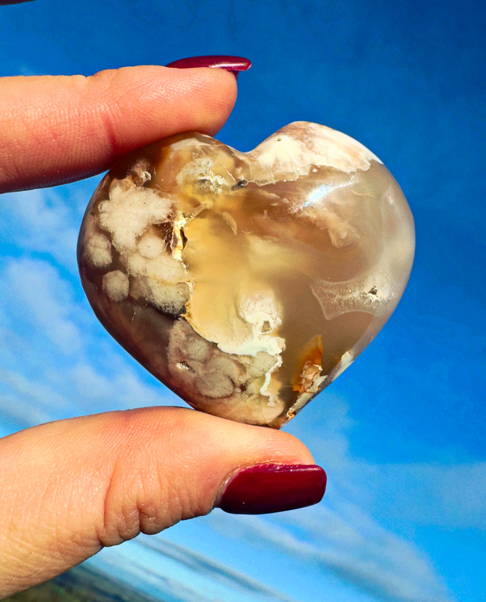 Flower Agate Crystal Heart