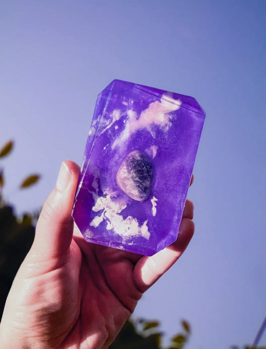 Spiritual Awakening Crystal Soap Bar infused with Amethyst , lavender, frankincense and cedarwood fragrance