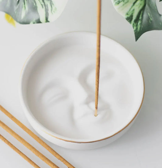 White Moon Face Incense Stick Holder