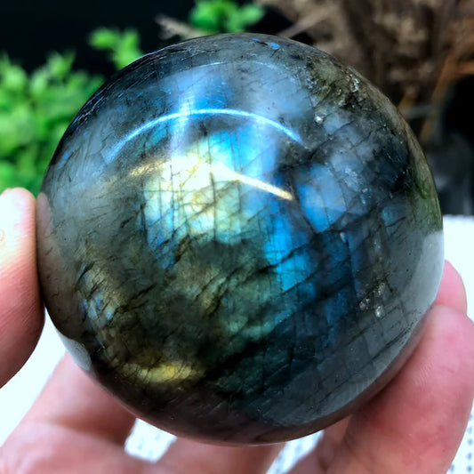 Beautiful Labradorite sphere for intuition and spiritual growth, irridescent green and blue hues